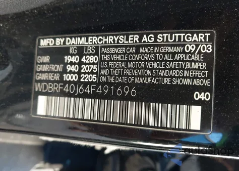 2004 Mercedes-Benz C 230 Kompressor Sport/Sport z USA, uszkodzony, nr VIN WDBRF40J64F491696